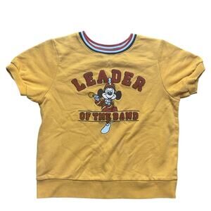 Vintage Disney Mickey Mouse Leader of the Band Yellow Short Sleeve Sweatshirt S